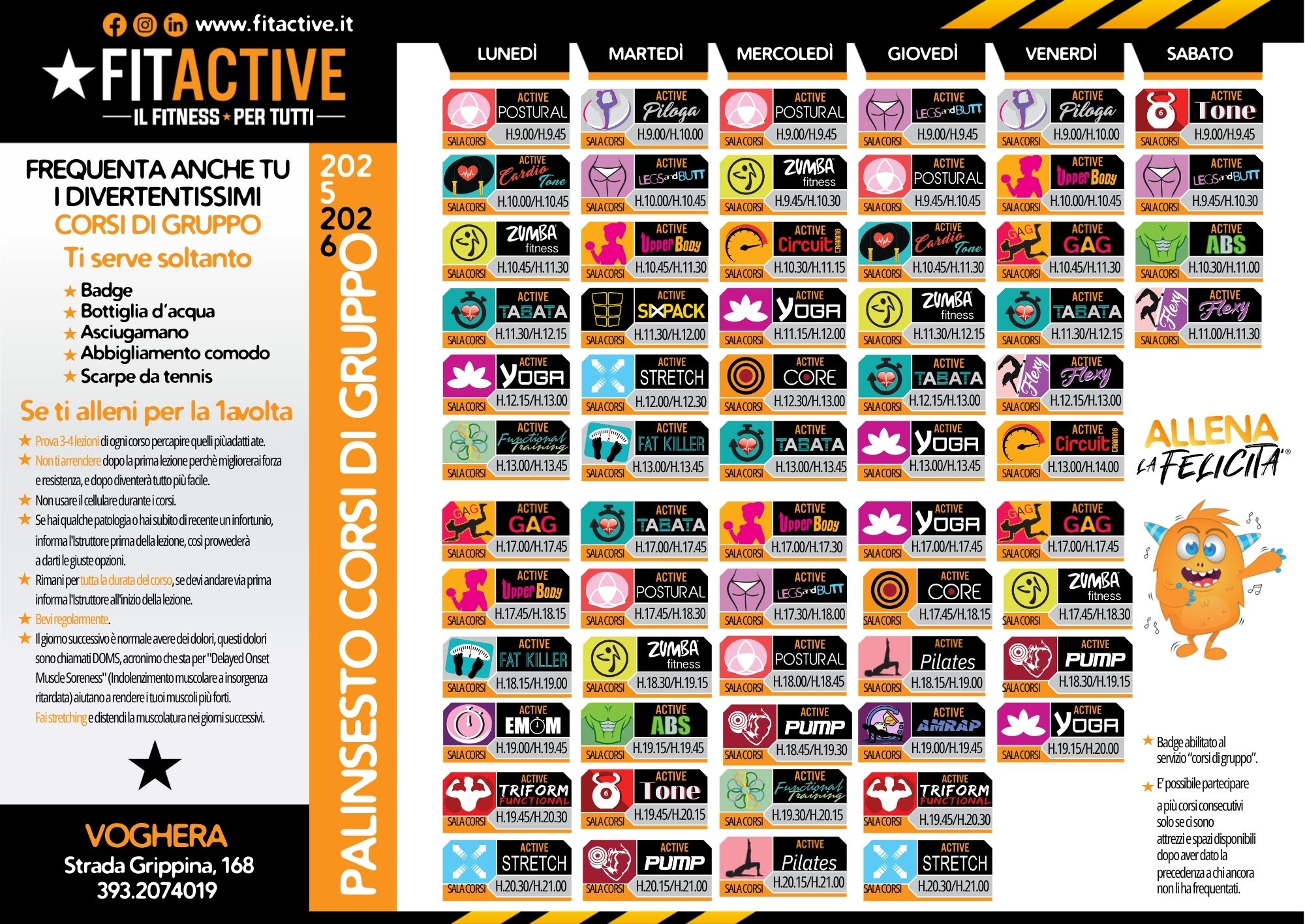 Palinsesto orari corsi FitActive Scopri il palinsesto dei nostri corsi